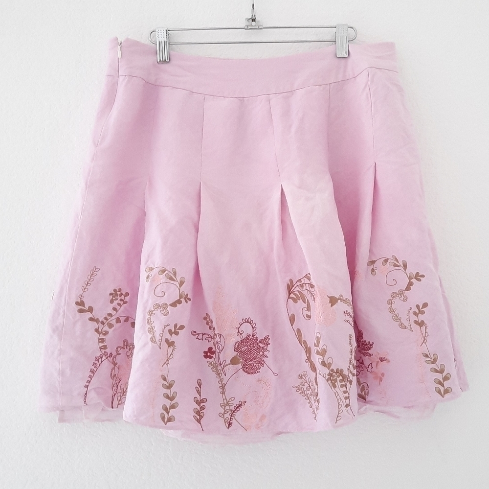 Ann Taylor Pink Floral Embroidered Custom Dyed Skirt 14P